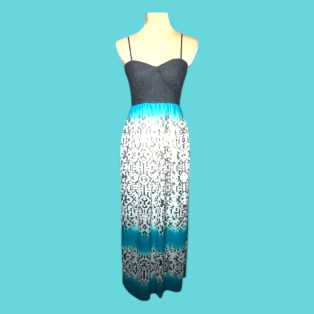 Three Hearts Blue and White Maxi Sundress with Spaghetti Straps sz M